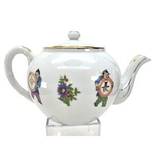 Vintage Chinese Teapot + 6 Tea Cups With Children Symbol Designs JE117/319/320